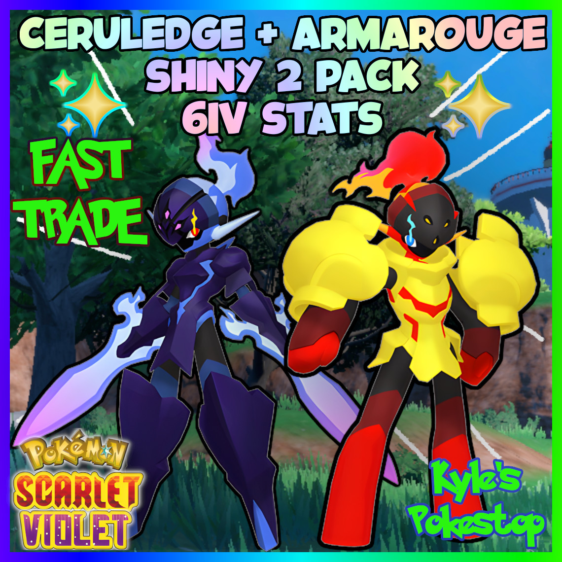✨SHINY CERULEDGE + ARMAROUGE 2 PACK ✨POKEMON SCARLET AND VIOLET EV’D BATTLEREADY