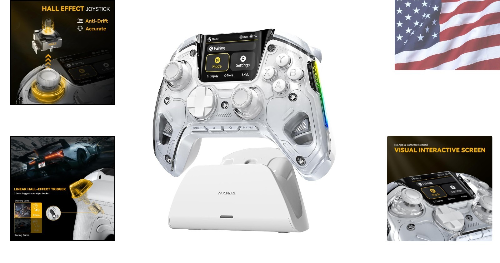 Interactive Screen Wireless Gaming Controller for PC, Switch, iOS & Android