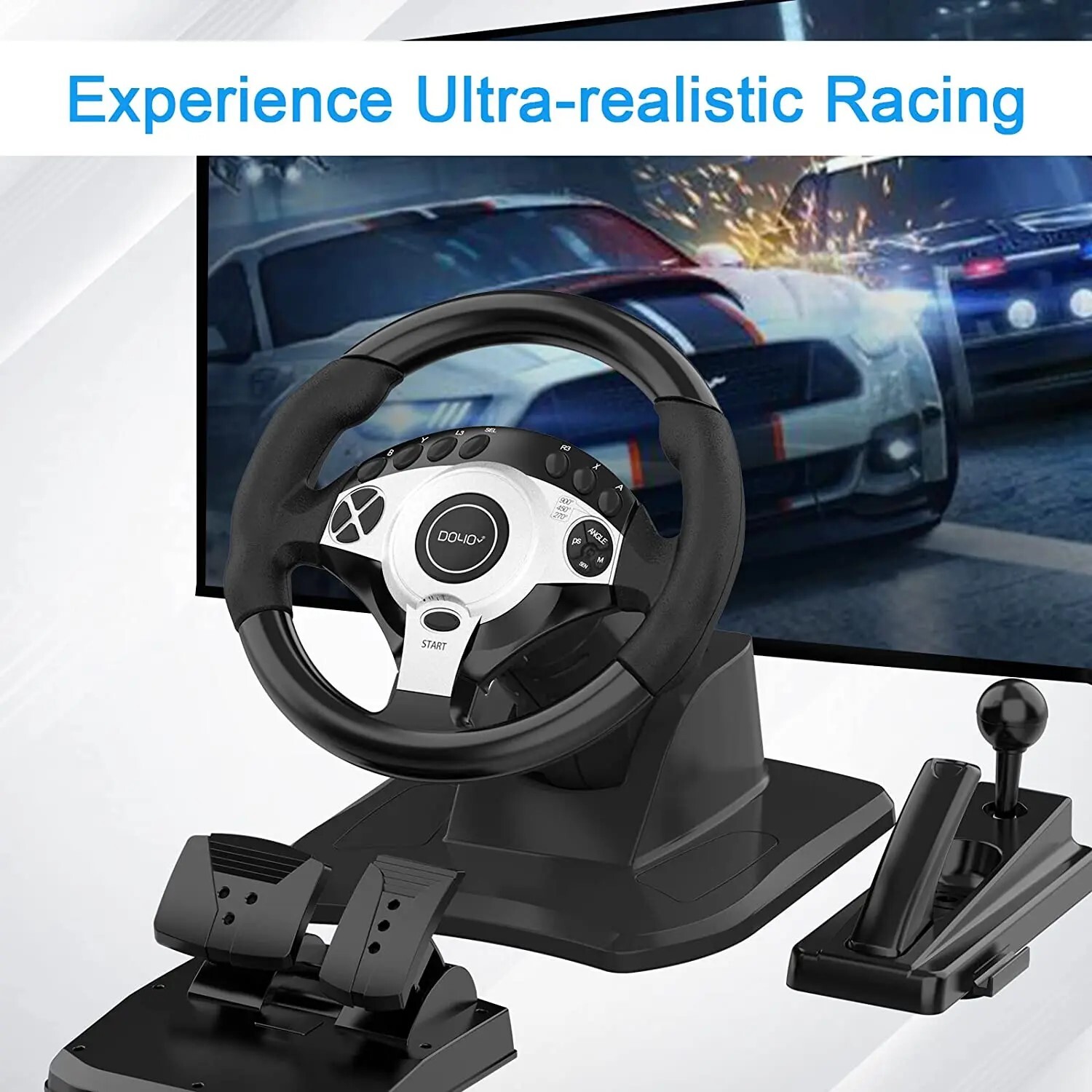 270/900° DOYO PC Steering Wheel Racing Gaming Simulator Pedal Set