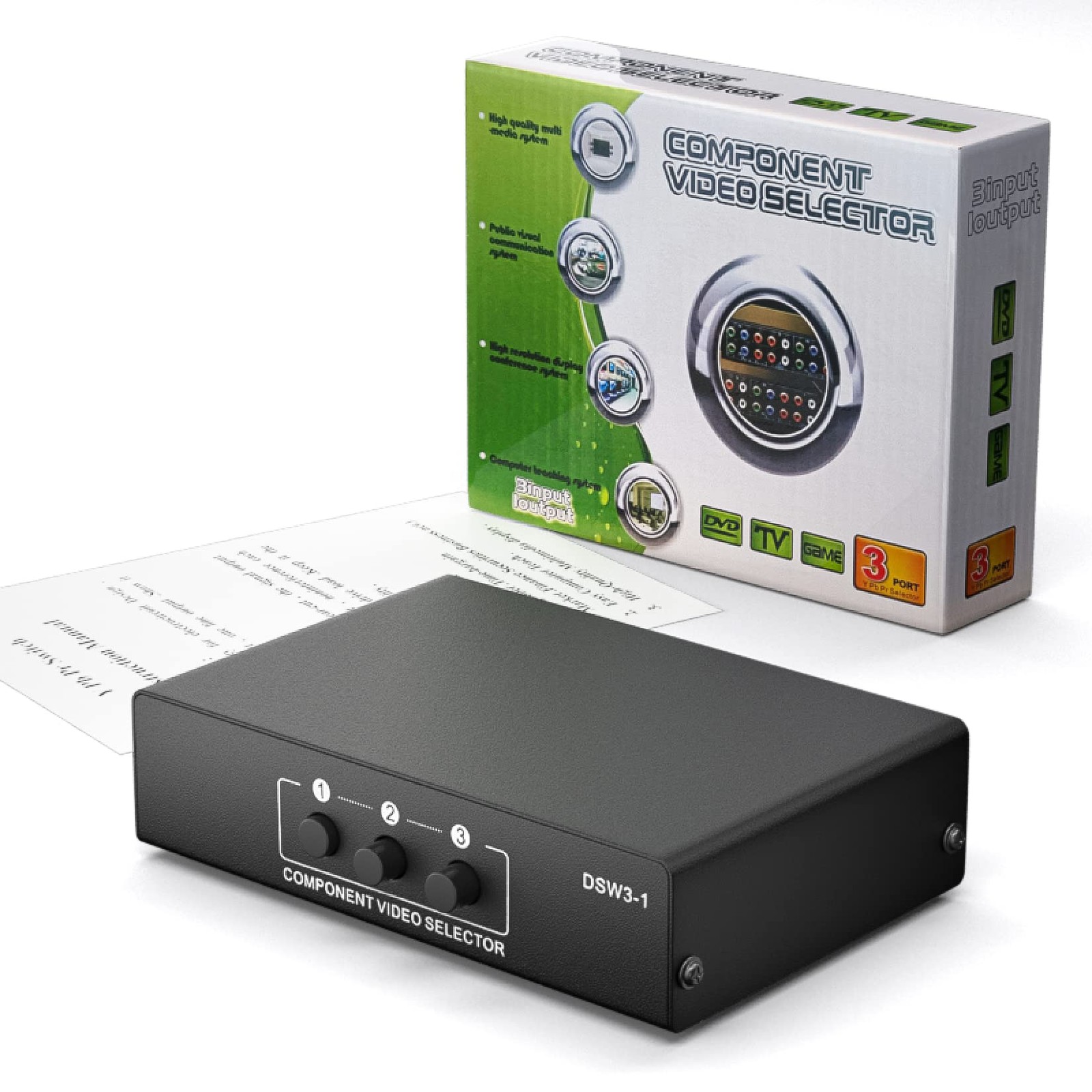 Component AV Video Switch Box 3 in 1 Out, 3 Port 5 RCA YPbPr Cable RGB Compon…