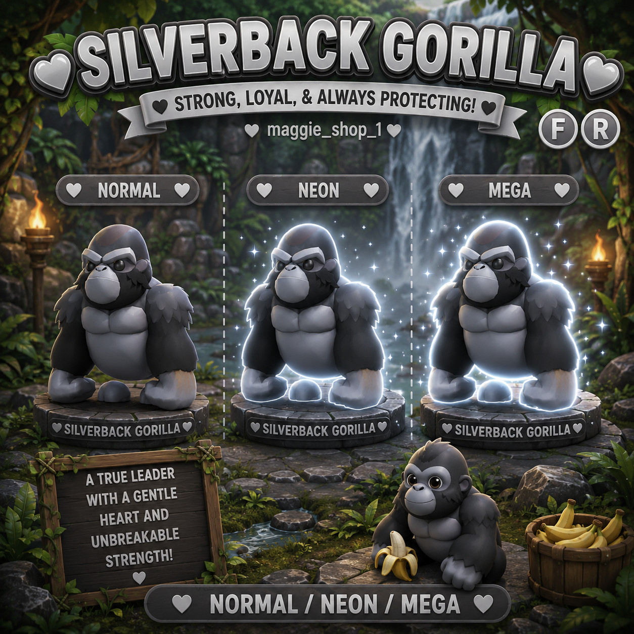 Silverback Gorilla FR Normal/Neon /Mega ✨ Adopt From Me Today ✨ Top Picks