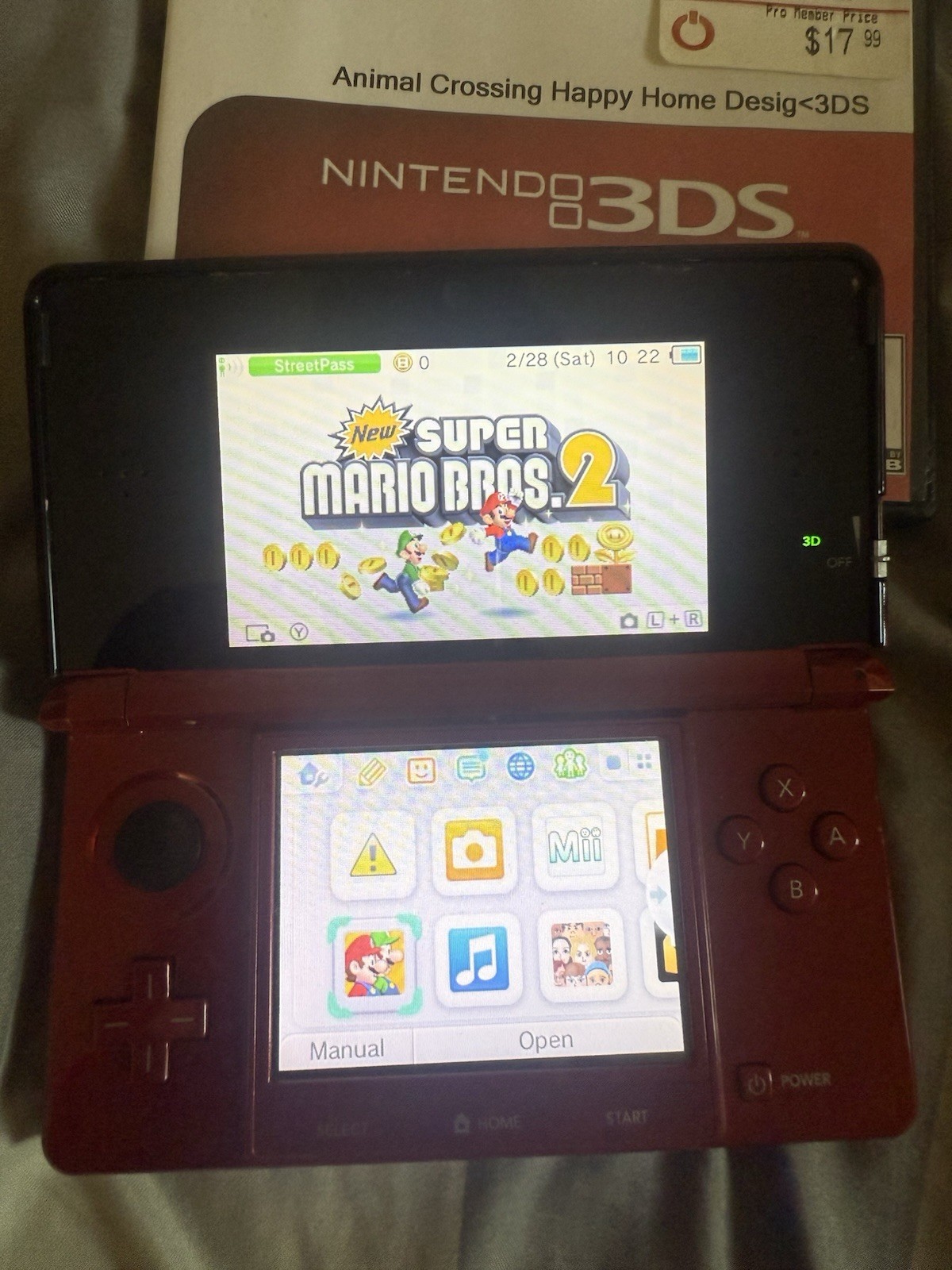 Nintendo 3DS Flame Red Console Bundle, 7 Games, SD Card, OEM charger (TESTED)