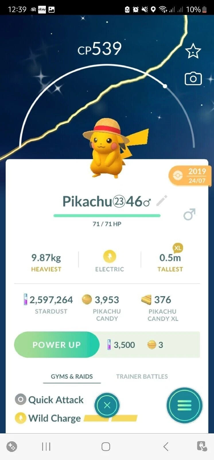 Pokémon G0 — Shiny Pikachu ( Straw Hat )