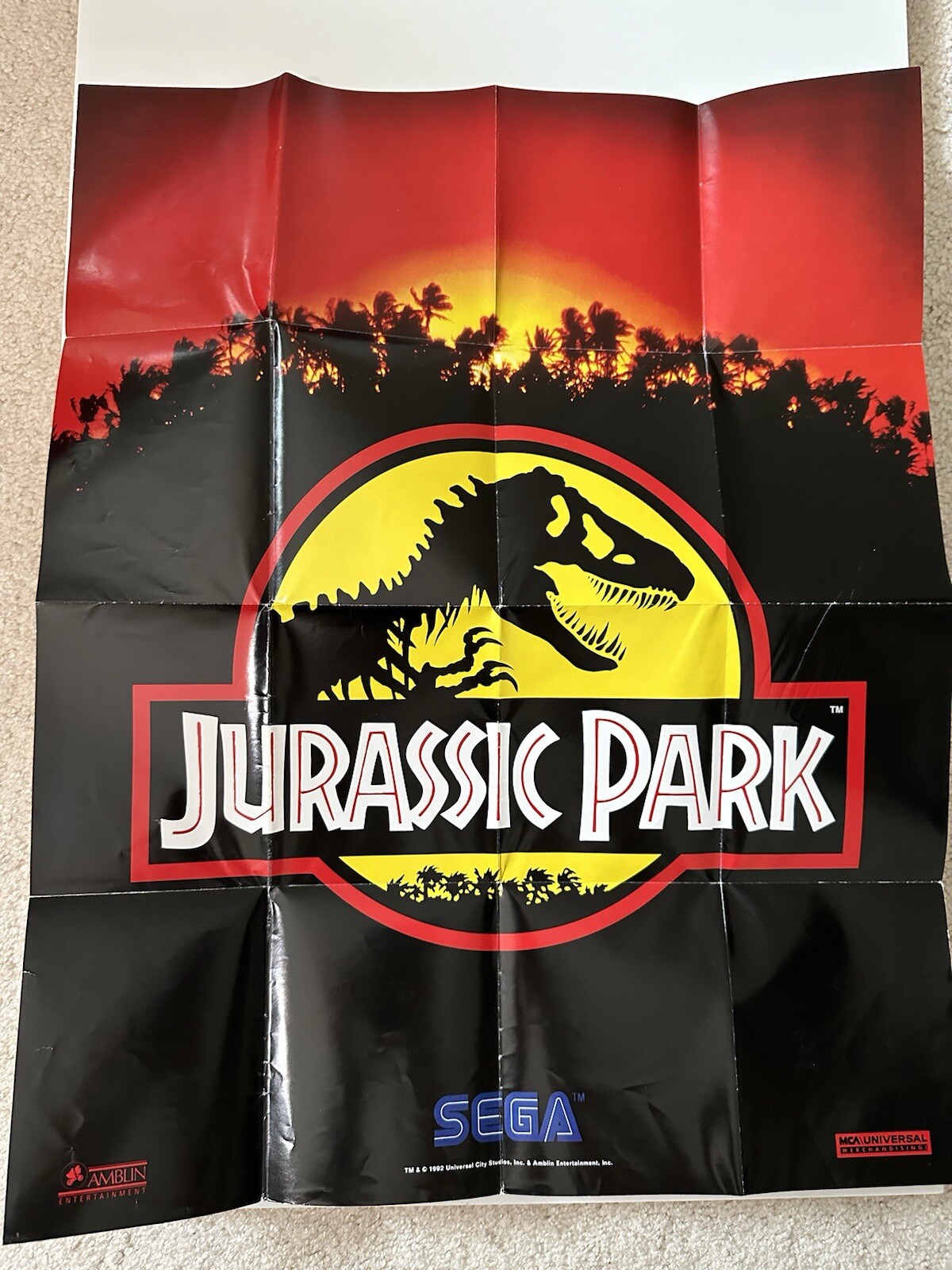 Sega Welcome To The Next Level – Jurassic Park Poster Fold Out Insert – Vintage!