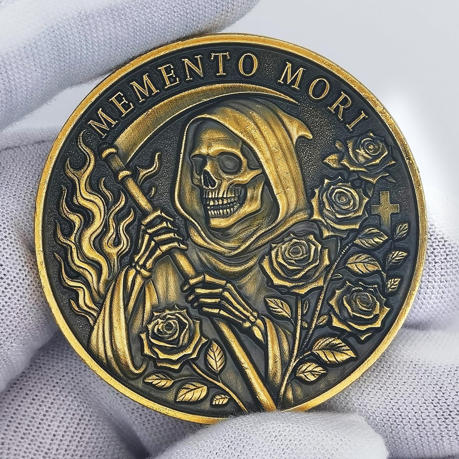 Memento Mori Coin Death Reaper Skull Challenge Coins – 1.57 Inch * 0.12