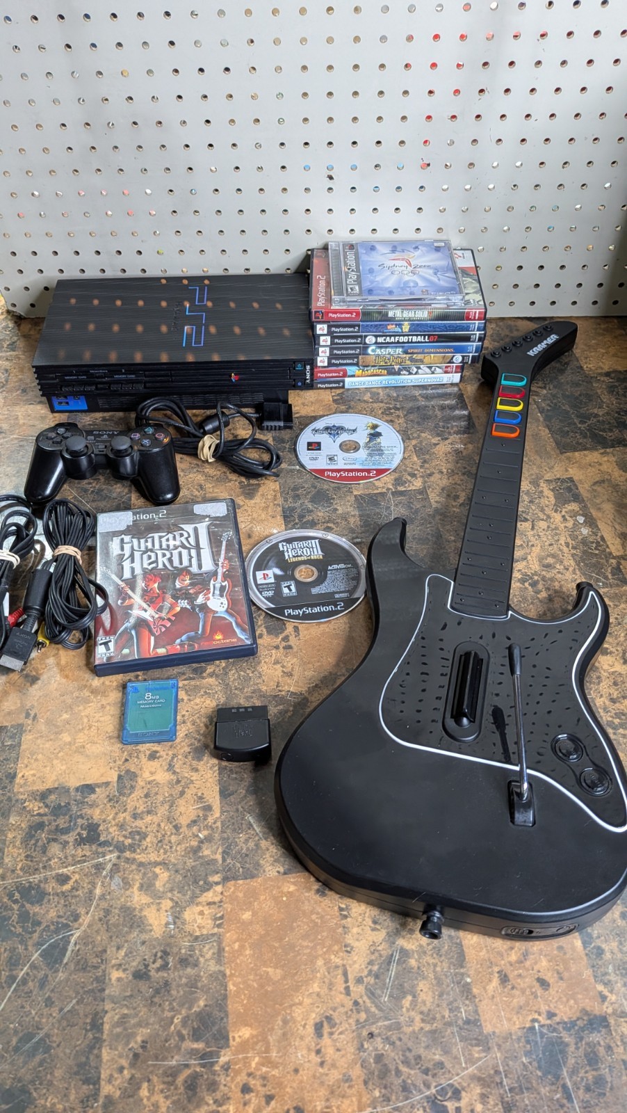 Sony Playstation 2 PS2 Console – Guitar Hero Bundle – Guitar, Games, Memory Card
