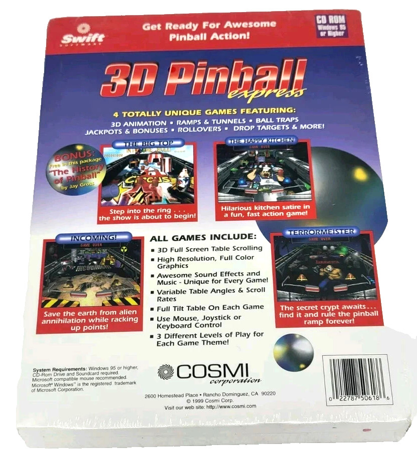 Vintage “3D Pinball Express” CD ROM Windows 95 or Higher ~ FAST FREE SHIPPING!