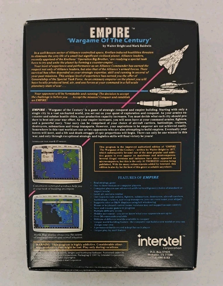 NO DISK! 1987 Vintage Game For Amiga-Empire-Interstel-Manual & Box