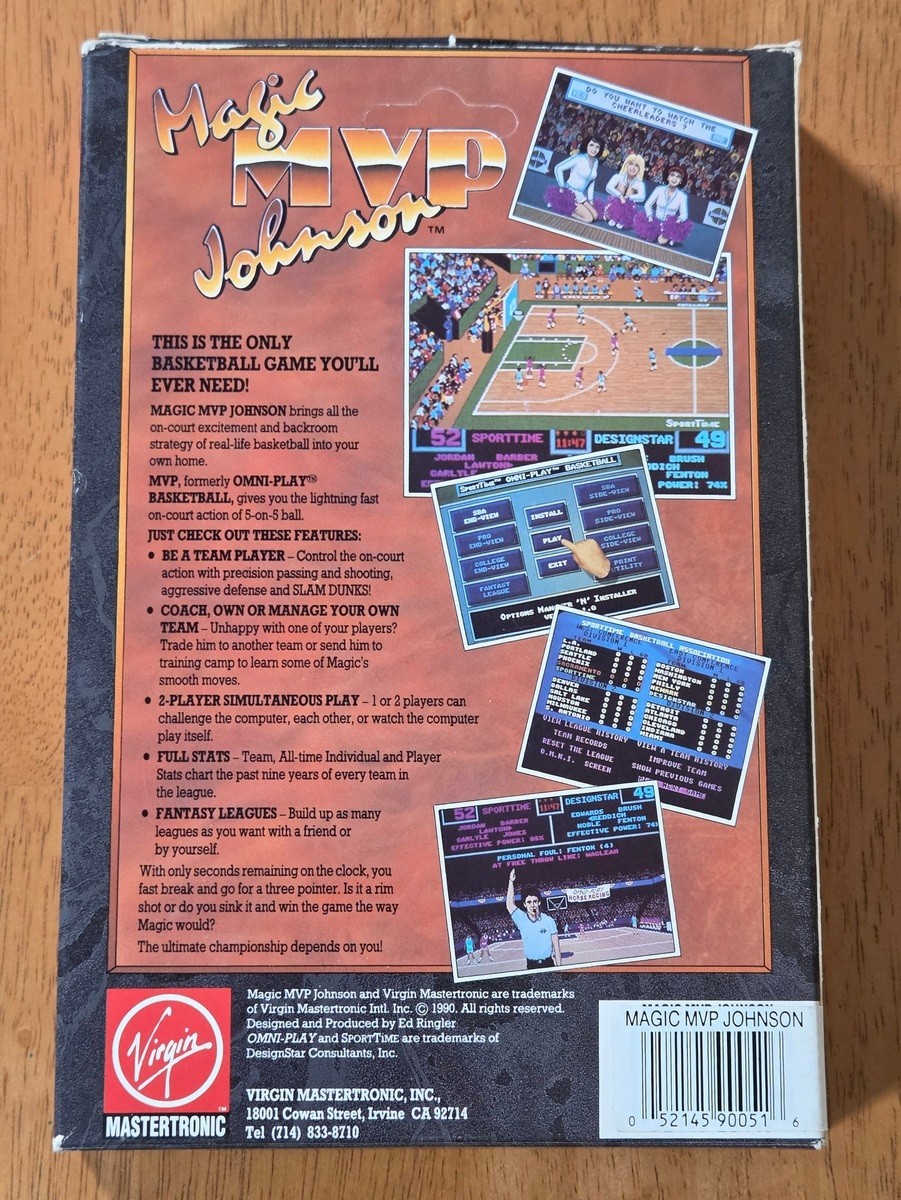 MVP Magic Johnson Virgin Mastertronic IBM PC Big Box Game 1990 CIB 3.5″ Floppy
