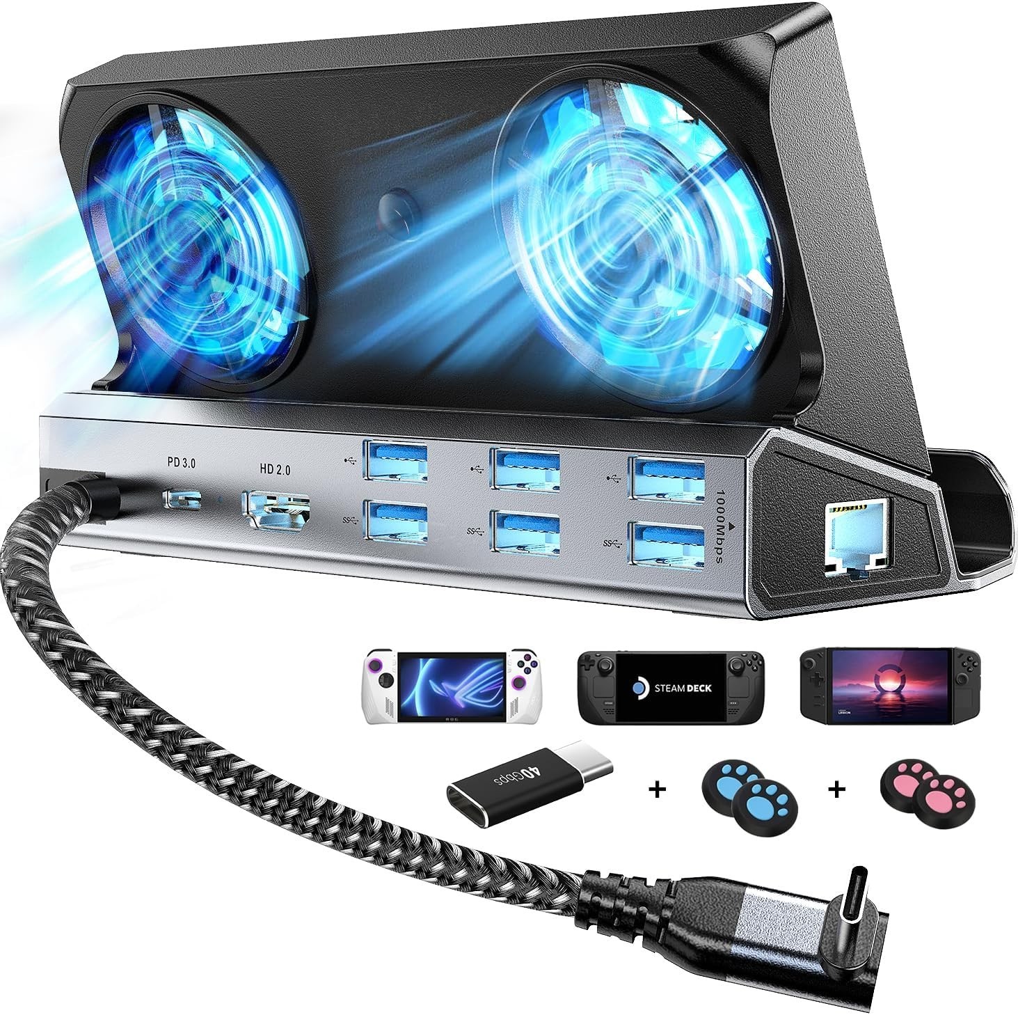 Ultimate 12-in-1 Docking Station with Dual Fans for Steam Deck & Nintendo Switch