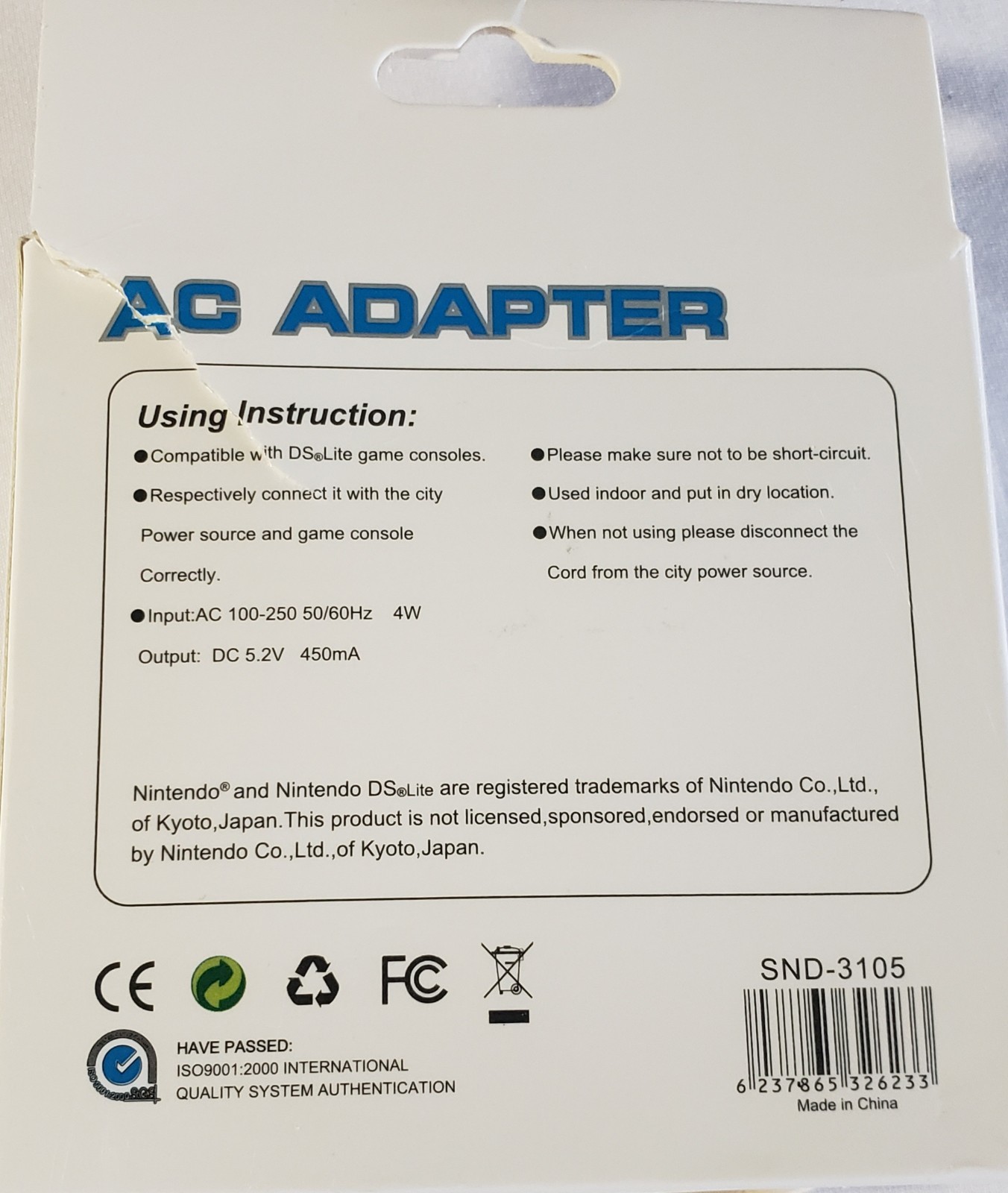 AC Adapter Home Wall Charger Cable for Nintendo Ds Lite/ DSL/ NDS lite/ NDSL
