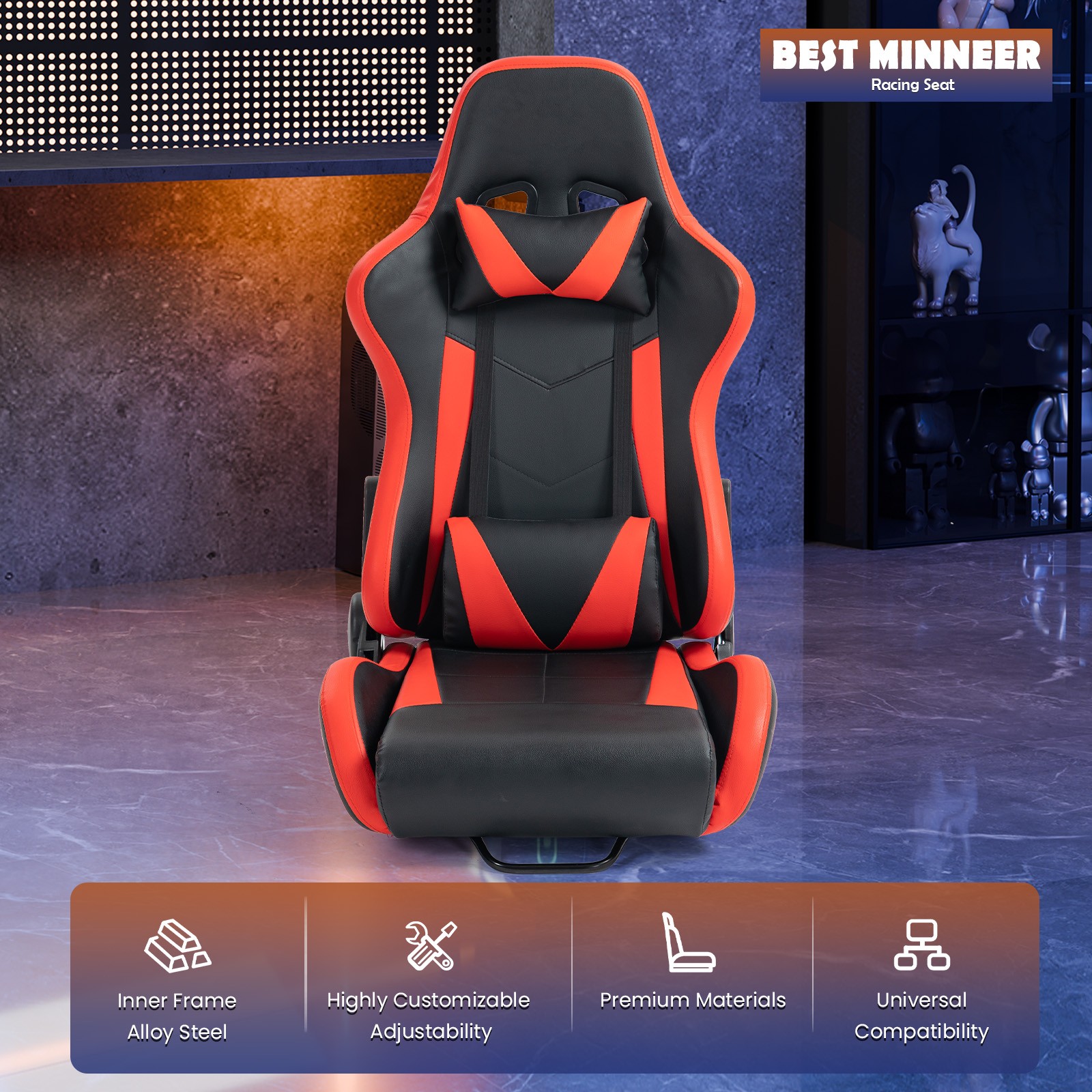 Minneer Racing Game Seat for Steering Wheel Stand Sim Cockpit Double Slide Track
