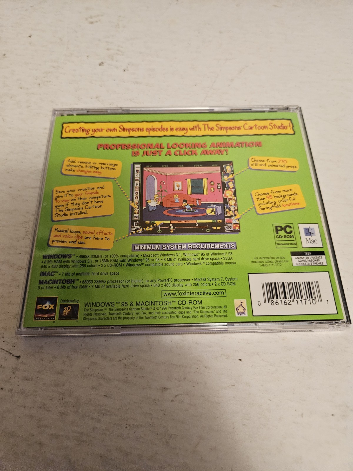 The Simpsons Cartoon Studio PC Game CD-ROM Windows 95 Win 98 Macintosh Mac