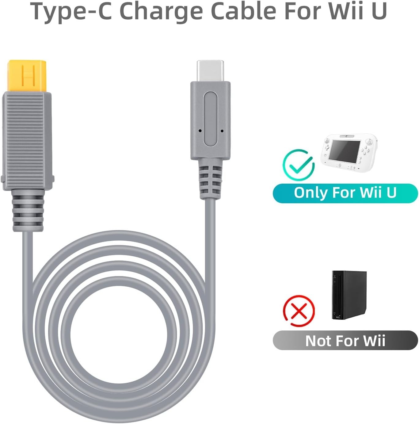 6.5Ft Type C Power Cable for Wii U – Compatible with 35W-65W Power Adapter