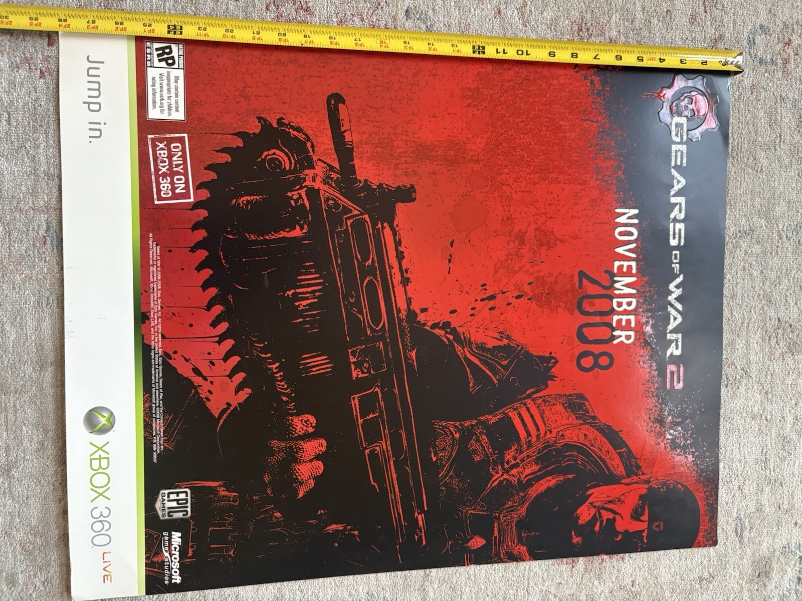 Gears of War 2 Xbox 360 Promo Launch Poster 22″x28″ 2008 Microsoft Rare XB360