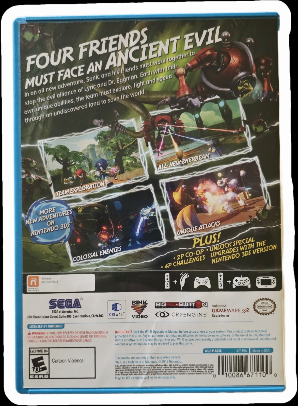 SEGA Sonic Boom: Rise of Lyric Wii U w/ Manual, Multiplayer E10+ NTSC 2014
