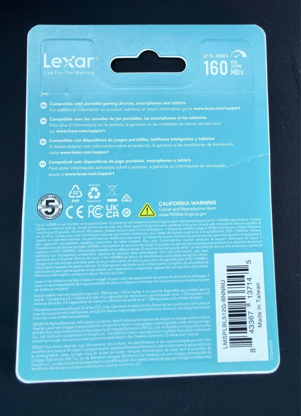 Lexar 512GB Play Blue Micro SD Card, UHS-I, C10, U3, V30, A2, 4K, 160MB/s
