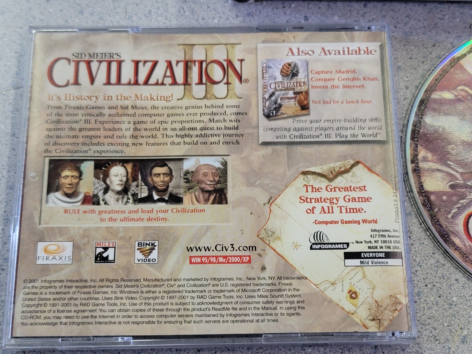 WINDOWS PC – CIVILIZATION III GOTY EDITION & PLAY THE WORLD EXPANSION – NM DISCS