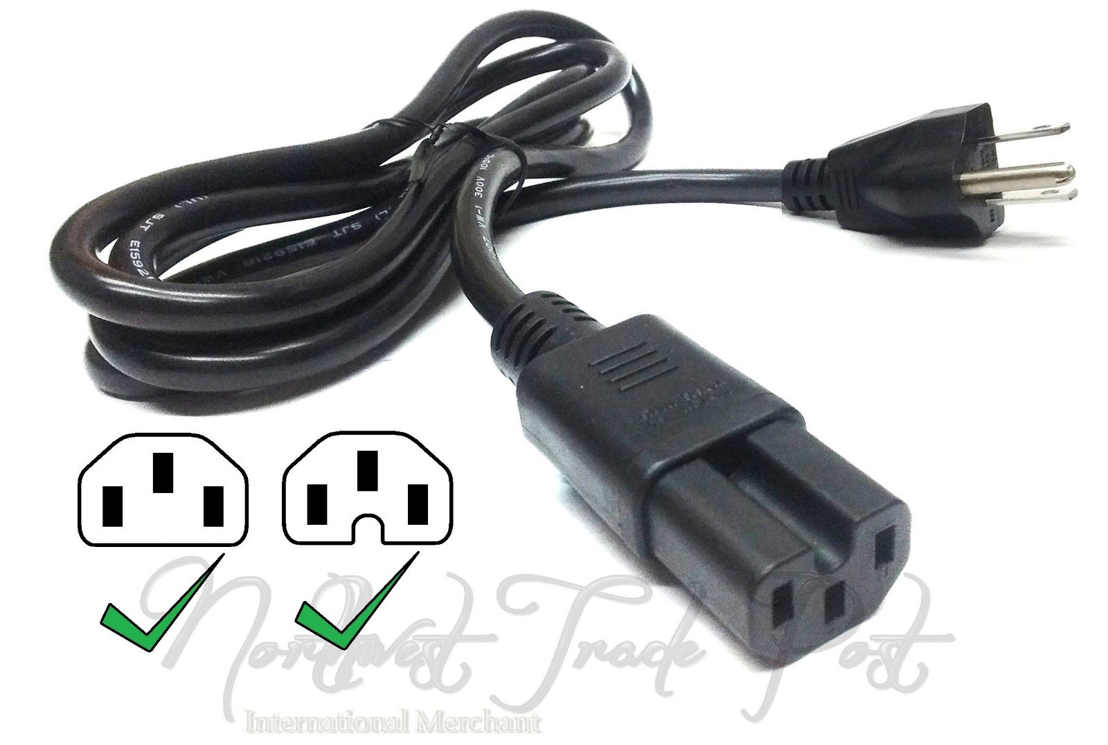 6ft Notched Plug 3 Pin AC Power Cord for XBox 360 Brick X803538-004 w/ Notch