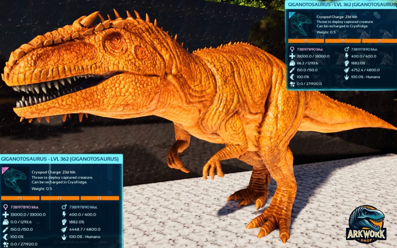 🦖ARK Survival Ascended Giga 1882M New Top Stats PVE PS5/XBOX/PC