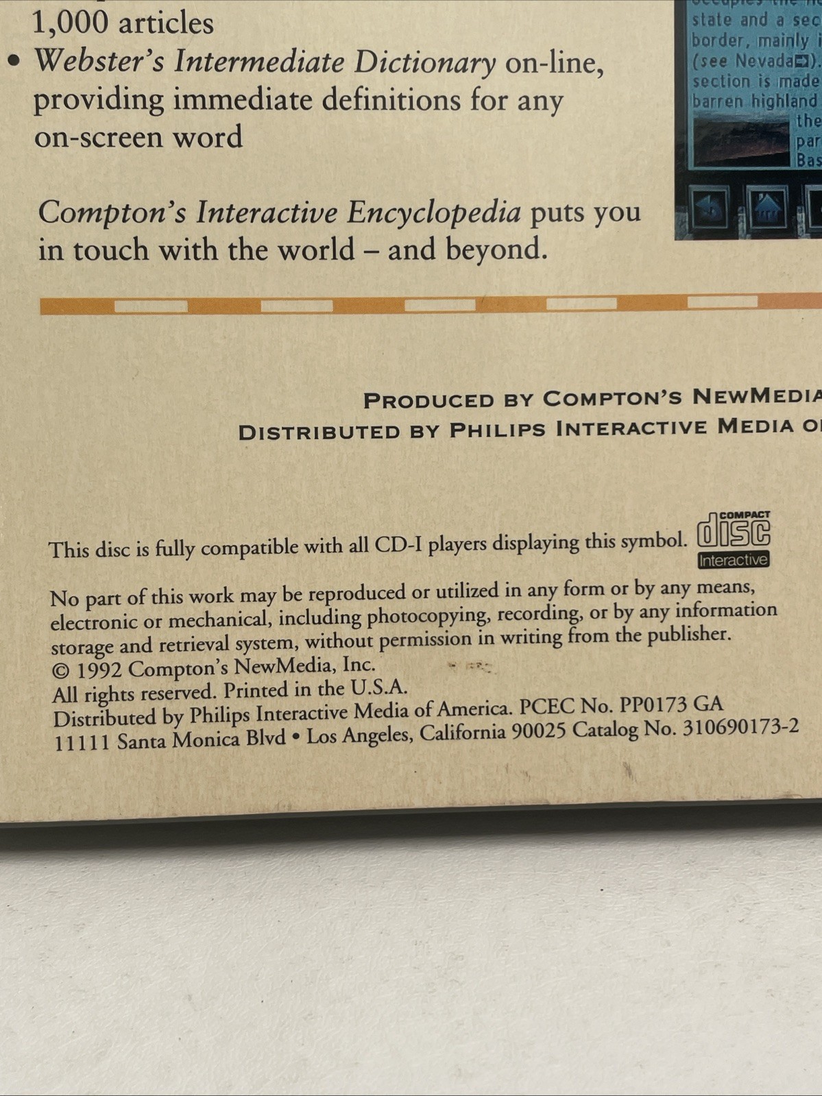 VINTAGE PHILLIPS CD-I Compton’s Interactive Encyclopedia CD-Interactive 1992