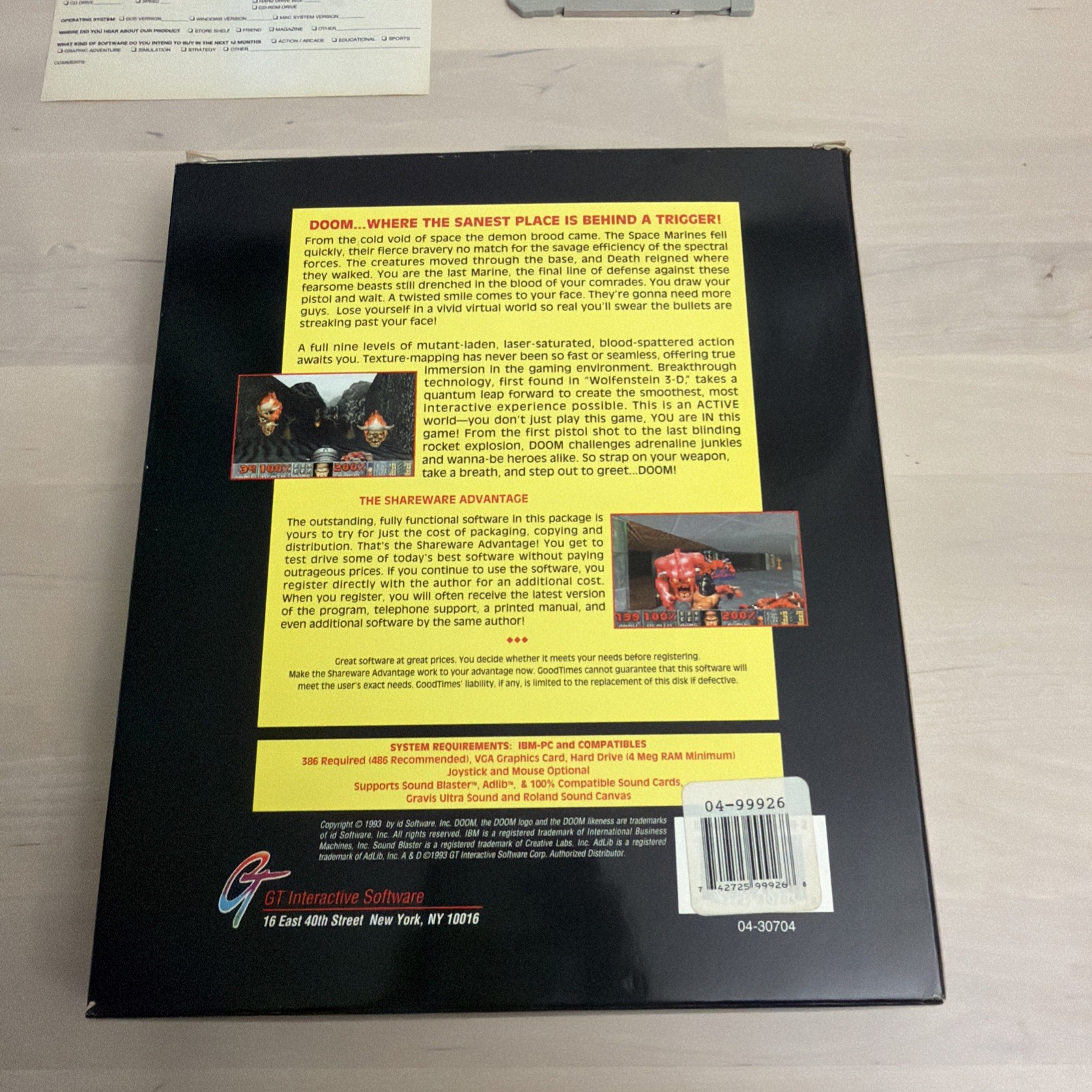 DOOM Shareware 1993 PC Big Box 3.5″ Diskettes Id Software GT Interactive