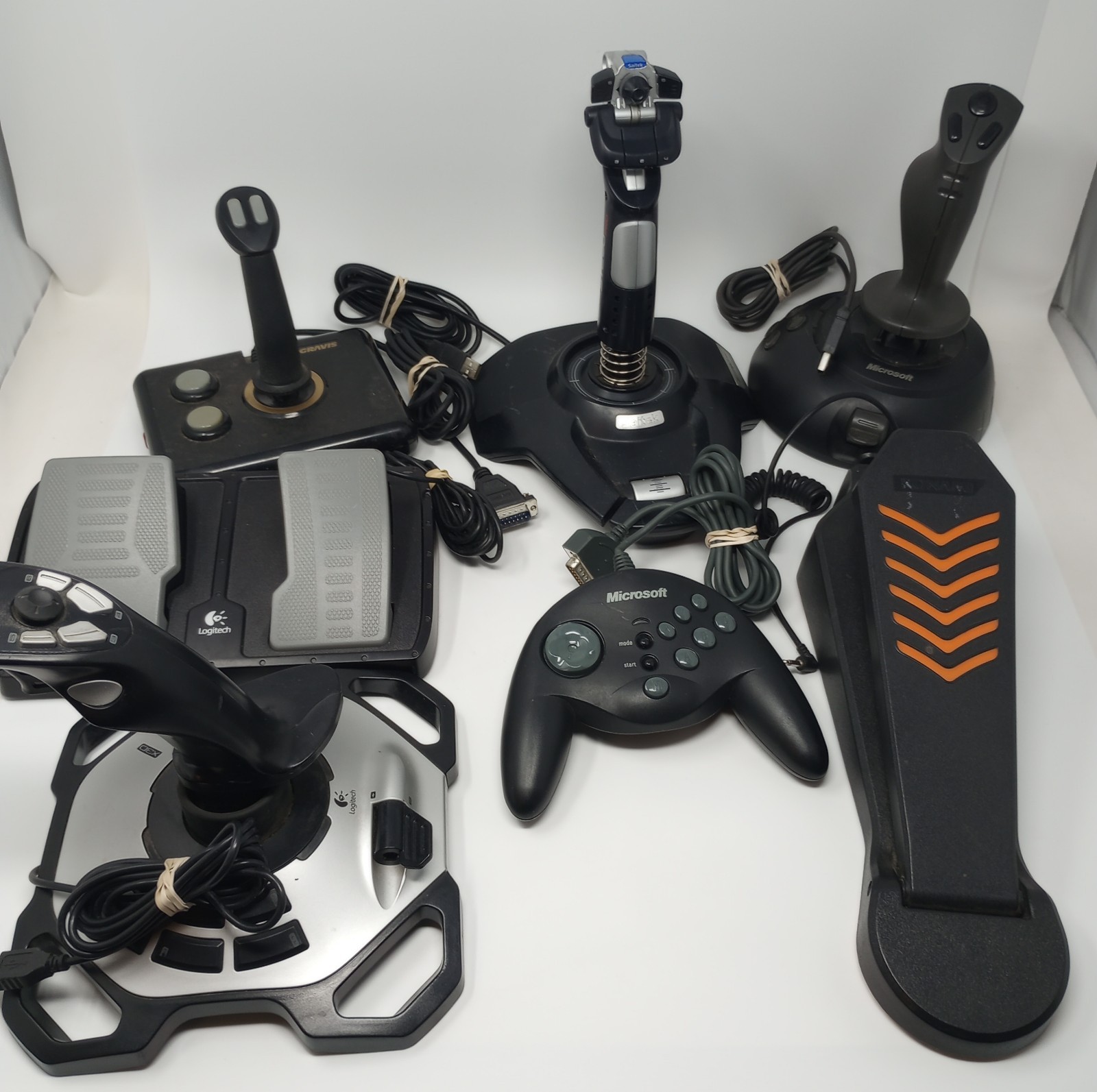 Lot Of Assorted Video Game Controllers & Joysticks Untested