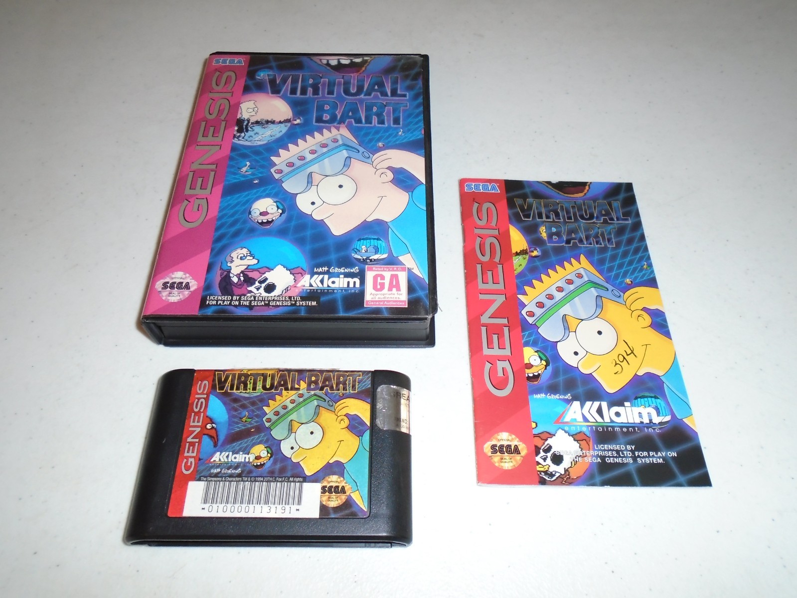 Virtual Bart (The Simpsons) ☆☆ CIB Complete Sega Genesis game Bart Simpson