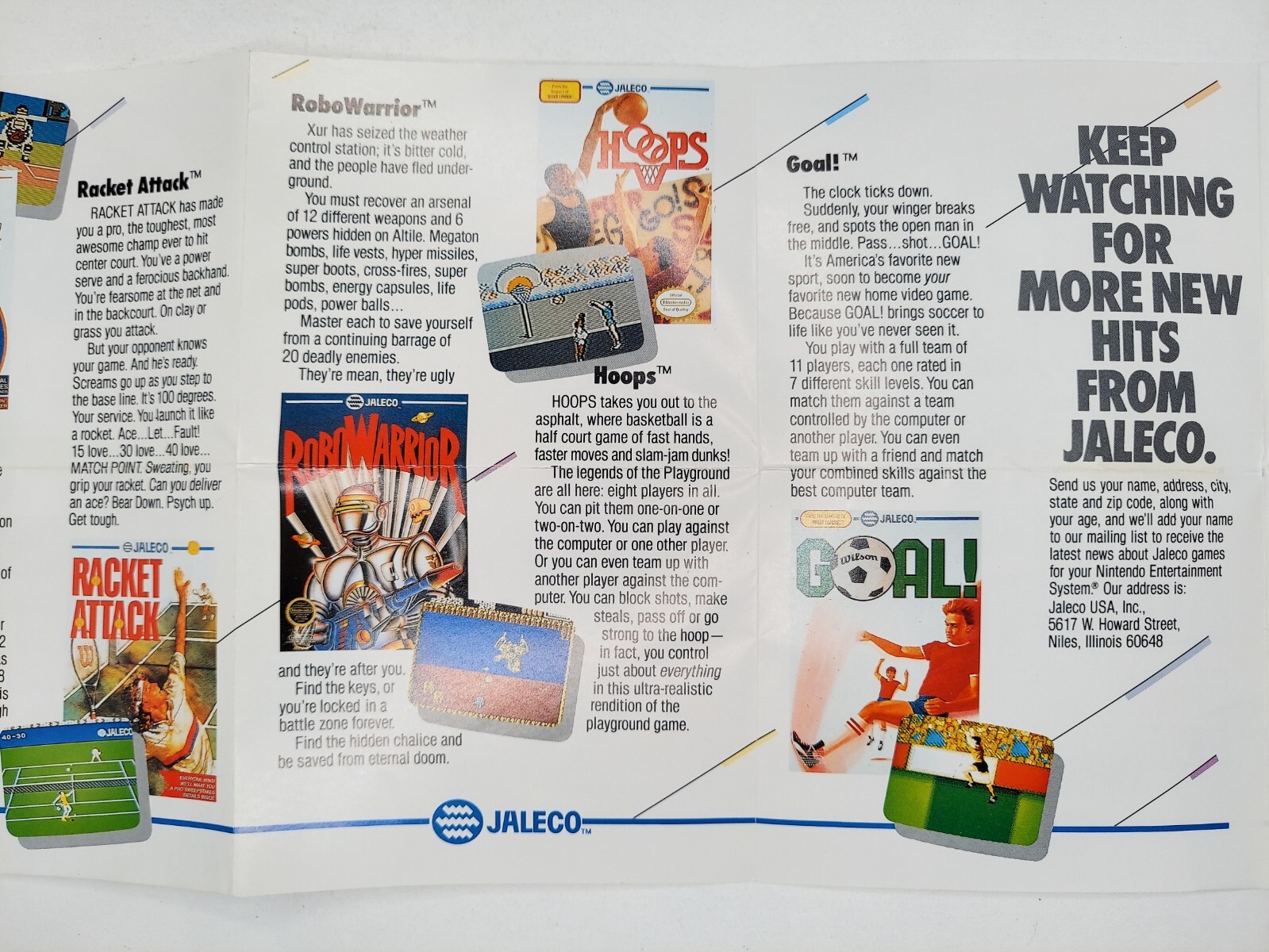 Jaleco Nintendo NES 1989 Fold Out Insert Advertisment JAL-2B-US