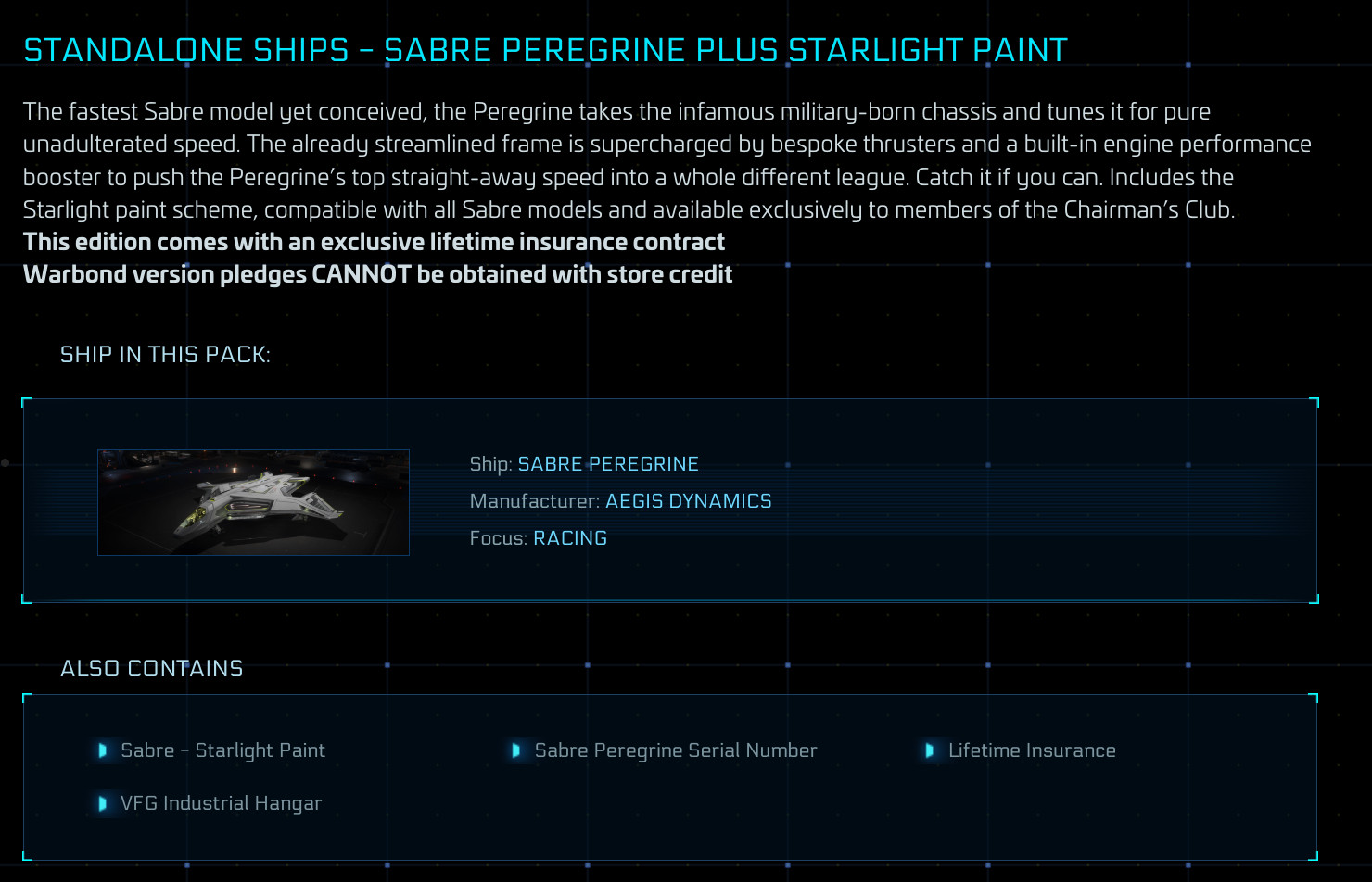 Star Citizen – SABRE PEREGRINE + STARLIGHT PAINT – LTI – Original Concept OC