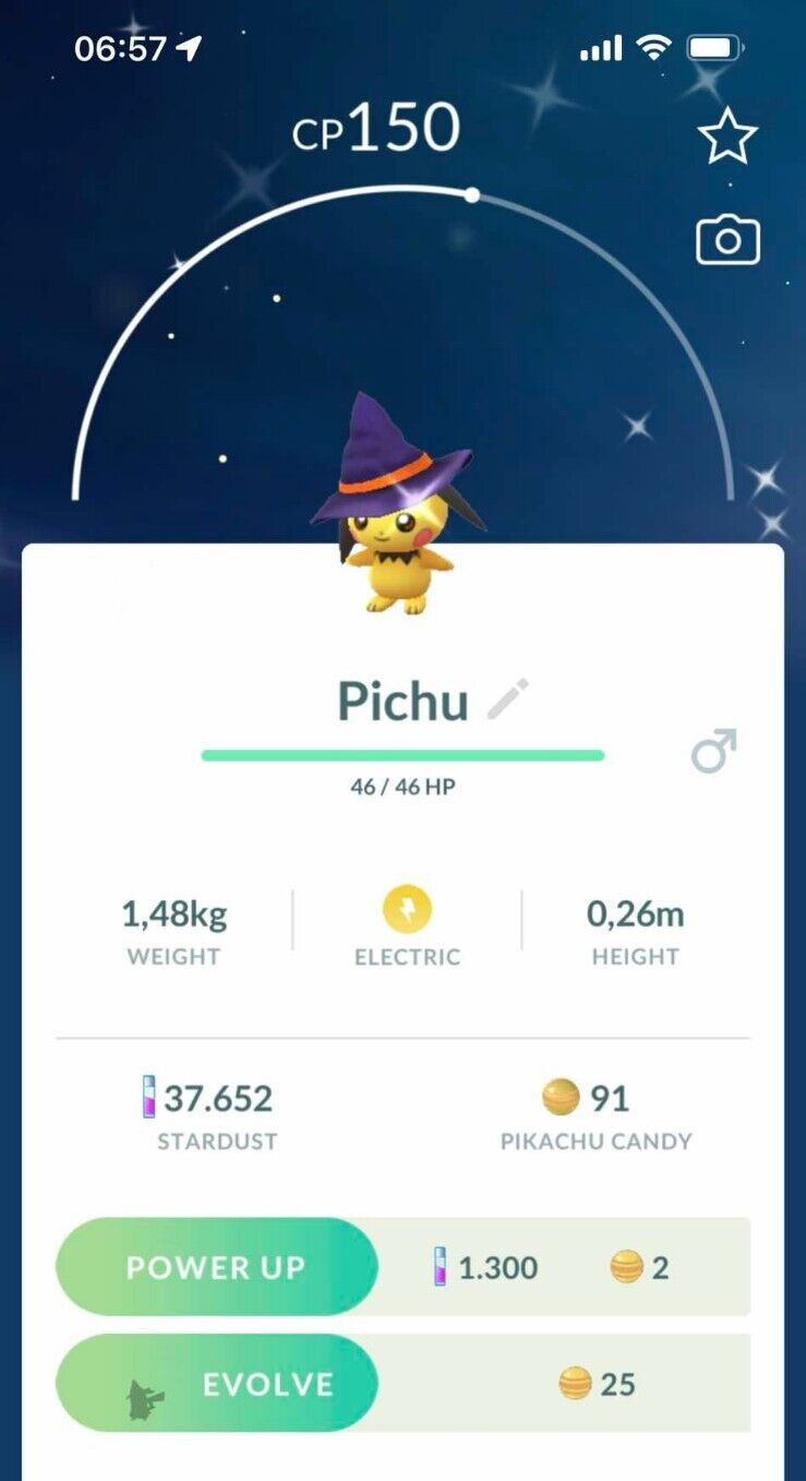 Shiny Pichu witch hat – Trade 20kstardust – Registered shiny pichu require