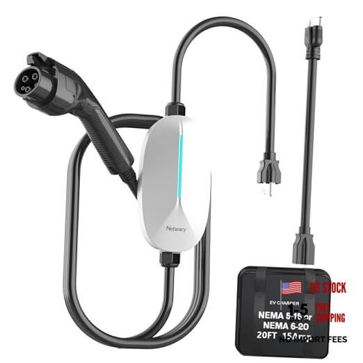 Level 1/2 EV Charger, Rated Current 15A, 110V-240V Portable EV Charger 20FT
