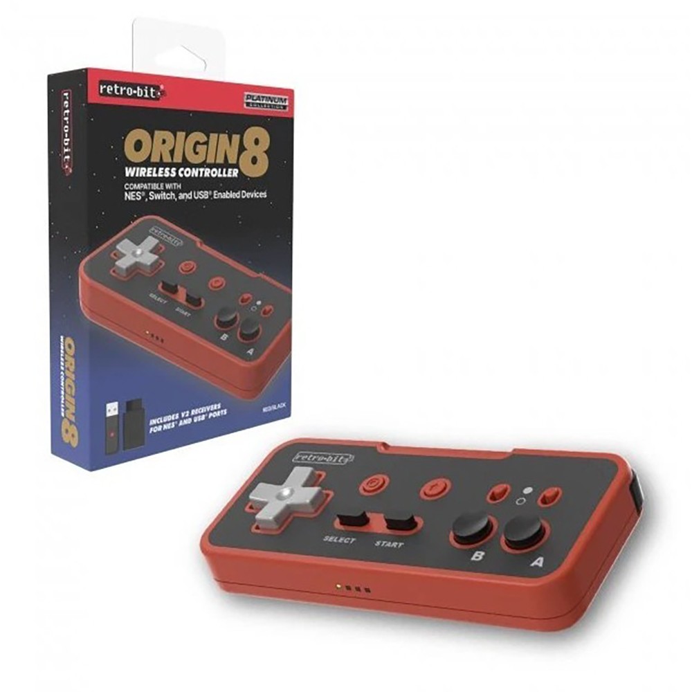 Retro-Bit Origin 8 Wireless Controller for NES, PC/Windows, Switch – Black/Red