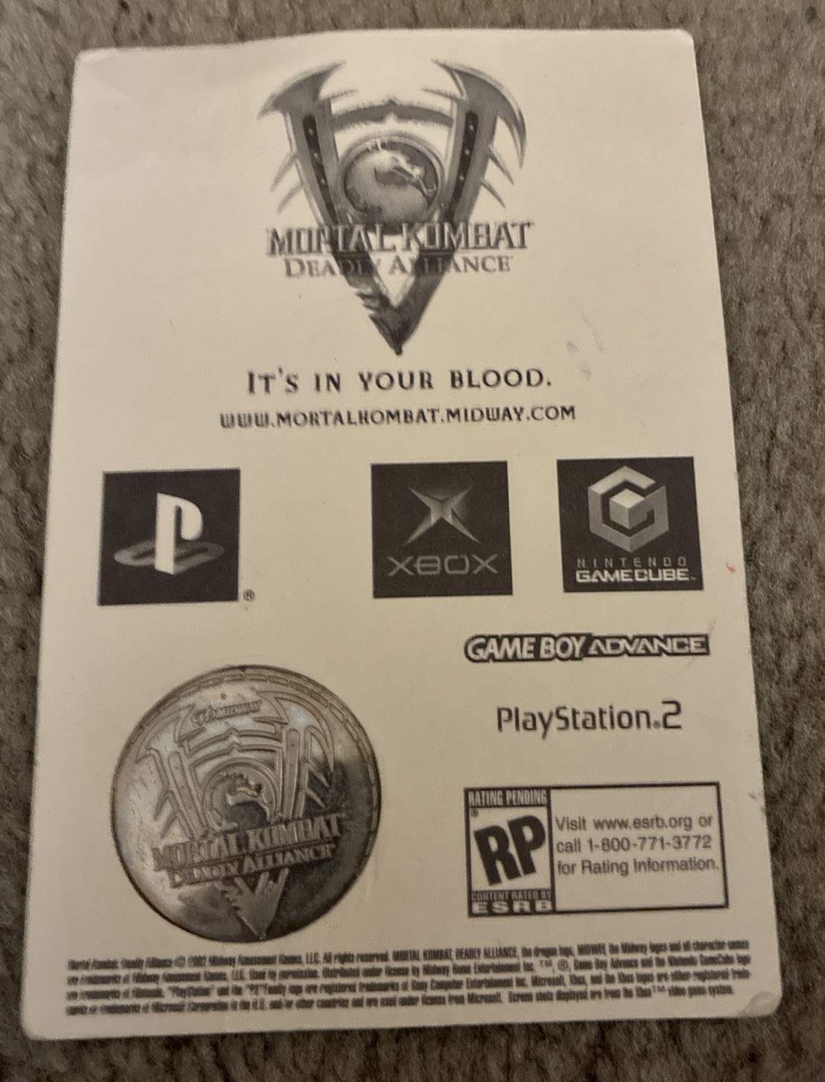 Midway – Commemorative Coin LE – Mortal Kombat Deadly Alliance Sub Zero Rare!!!