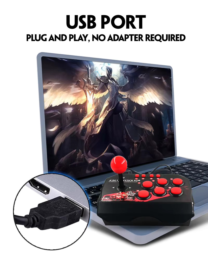4 in 1 Retro Arcade Game Joystick Controller USB Wired for PS3/Switch/PC/Android