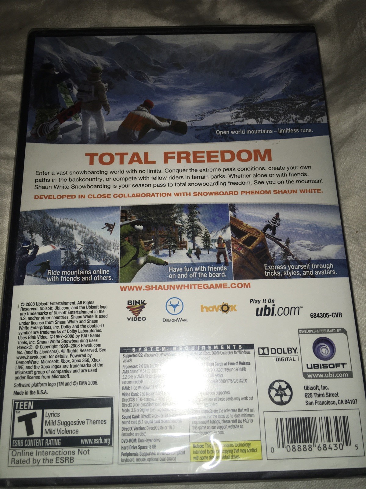 Shaun White Snowboarding (PC, 2008) BRAND NEW *Sealed* PC DVD_ROM Ubisoft