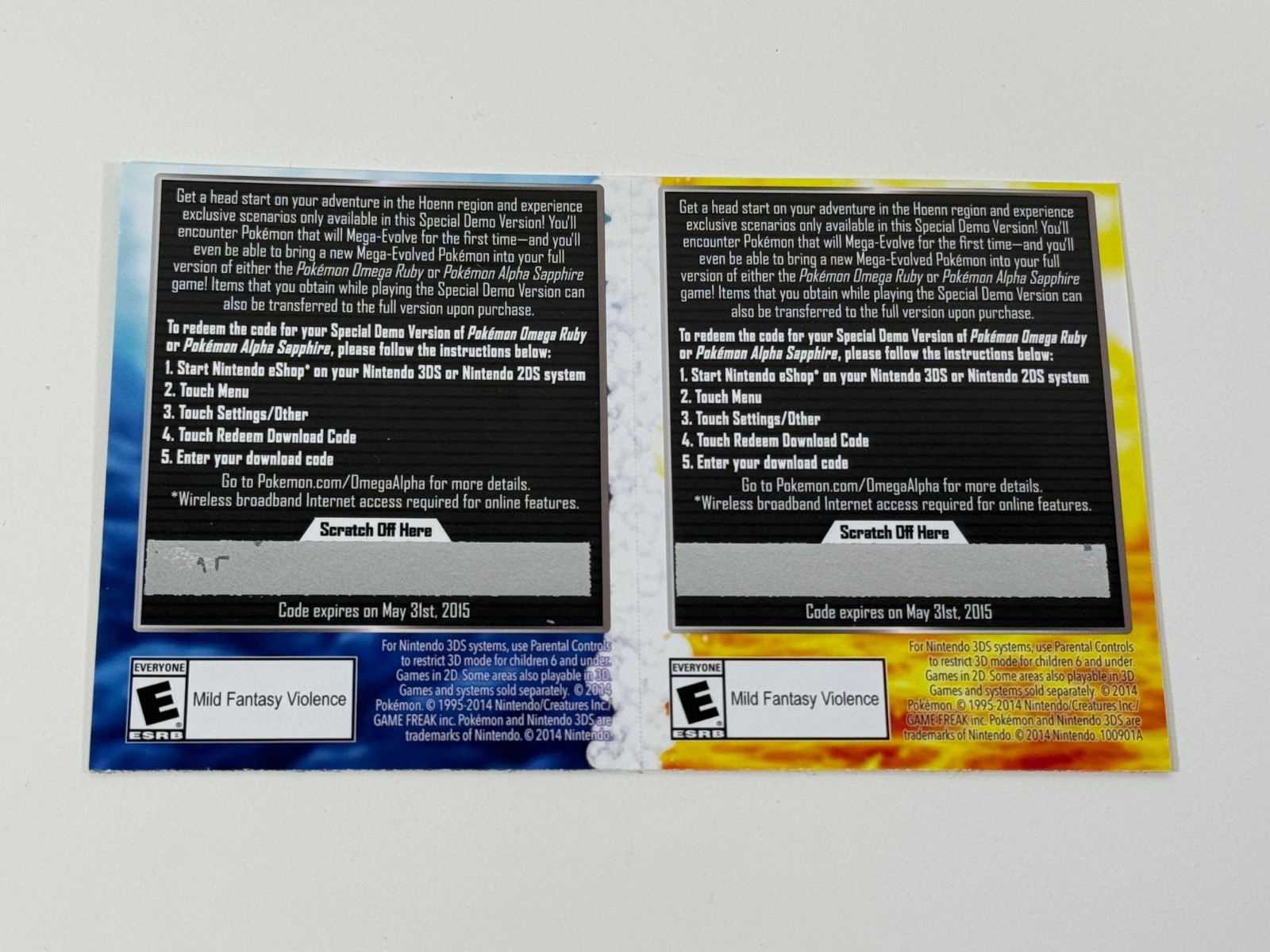 Nintendo 3DS Pokemon Omega Ruby Demo Promo Card Nintendo Expired COLLECTIBLE