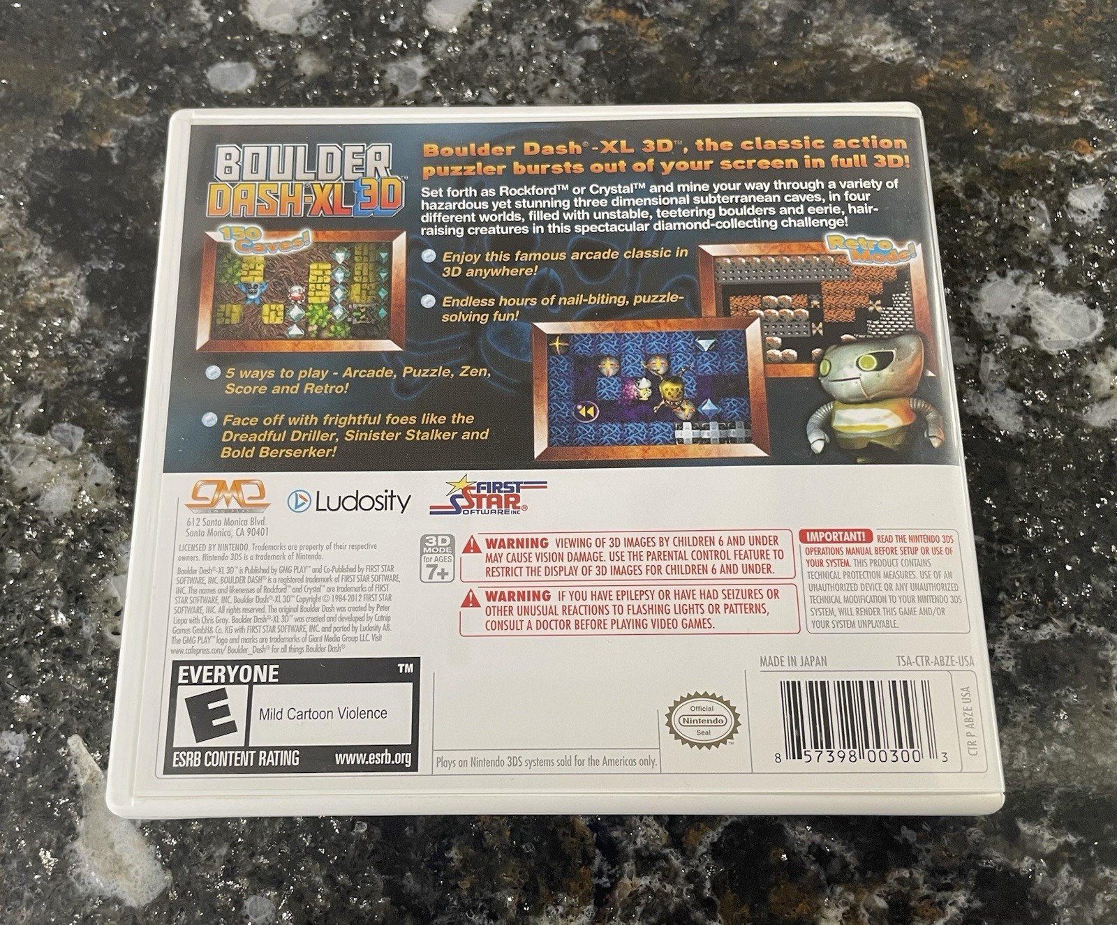 Boulder Dash-XL 3D (Nintendo 3DS 2012) COMPLETE CIB TESTED NICE!!