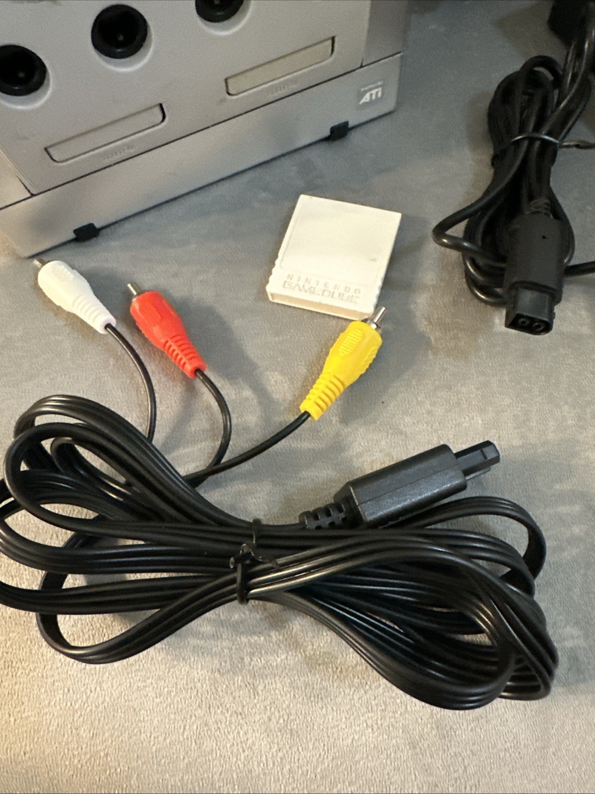 Nintendo GameCube Platinum Silver DOL-001 System Tested + Memory Card & Plugs