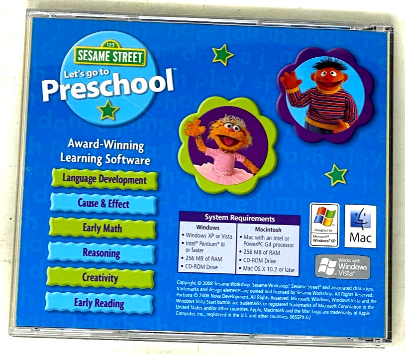 SESAME STREET Let’s Go To Preschool 3-5 Years (PC & MAC, 2008) FREE SHIPPING!