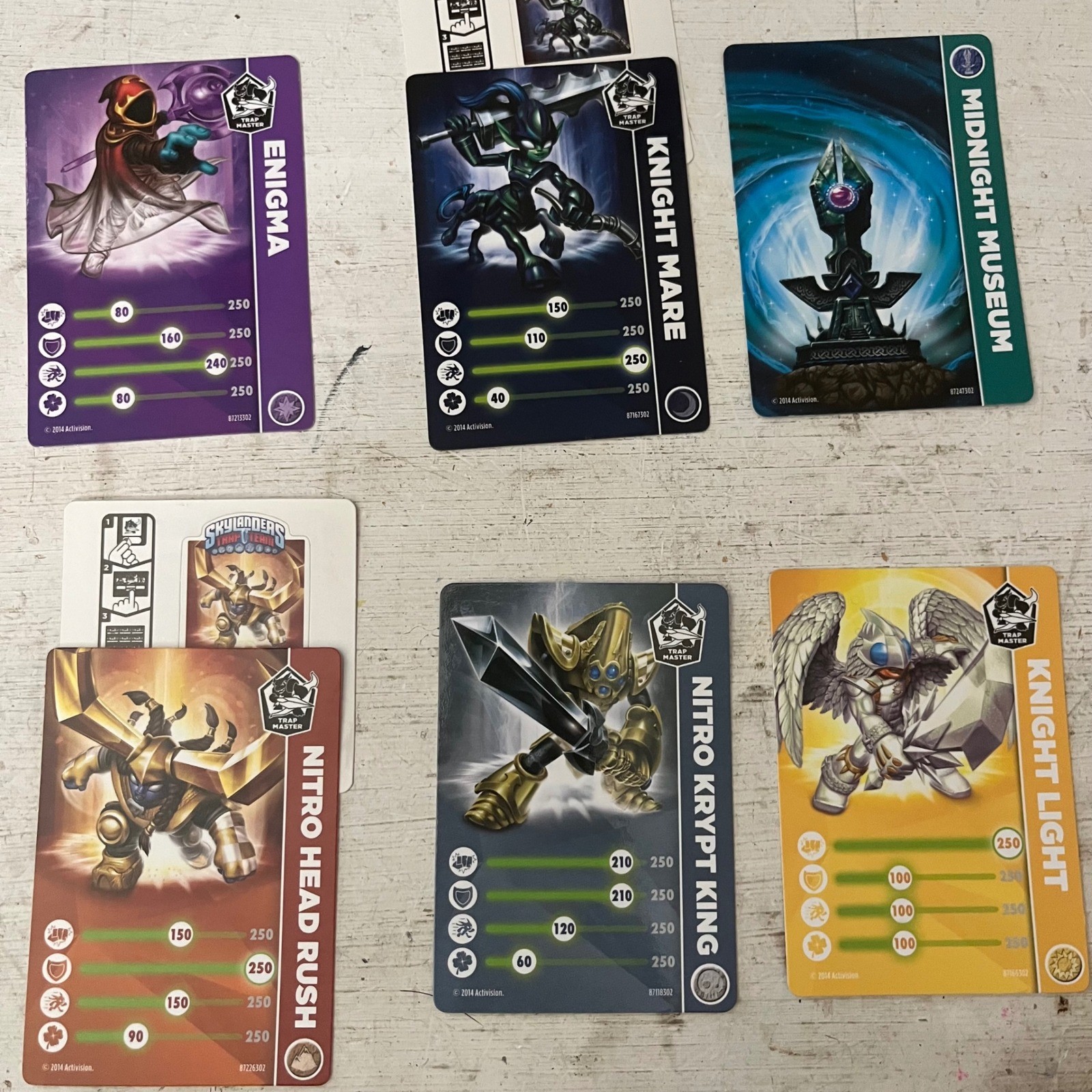 Lot of 6 Rare Skylanders TRAP TEAM Cards Knight Light Mare Enigma Nitro