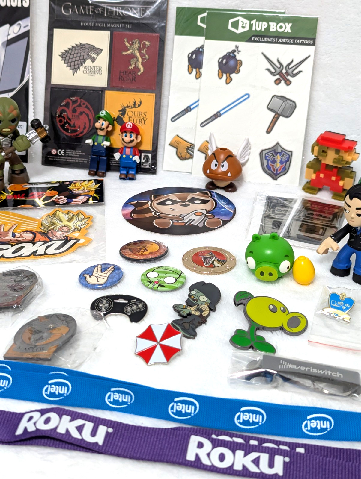 Gaming Collectibles Lot Nintendo Fallout Funko Pins Figures Lanyards Stickers