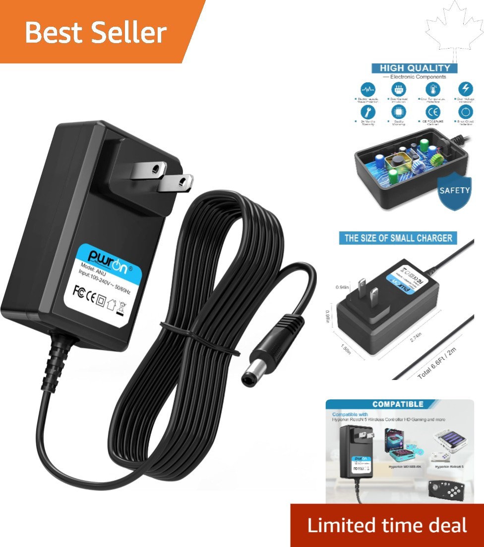 Travel-Friendly 5V 2A Power Adapter for Hyperkin RetroN 5 & Gaming Consoles