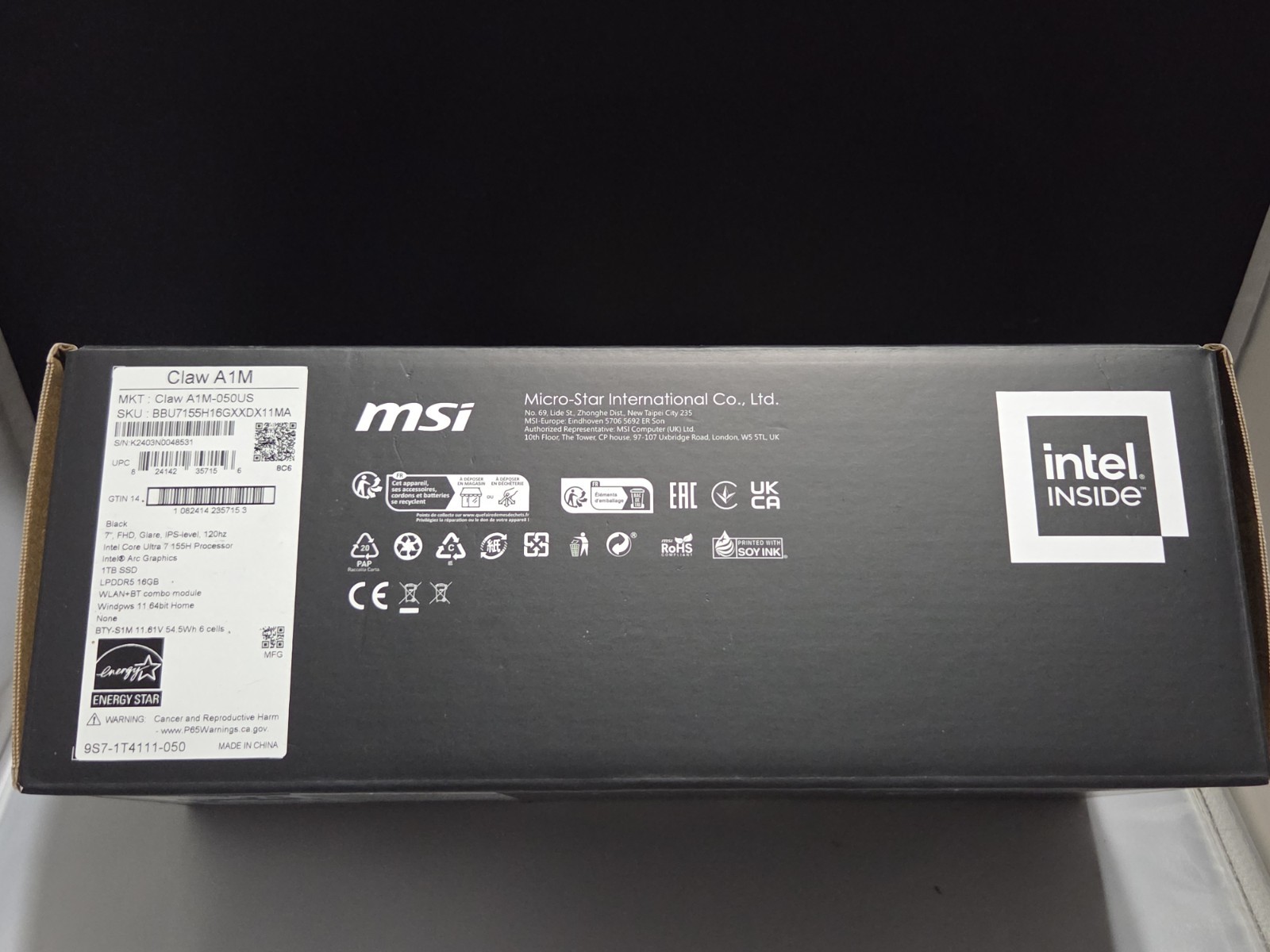 MSI Claw A1M Black Handheld Gaming PC 1TB SSD Windows FHD Wi-Fi Bluetooth