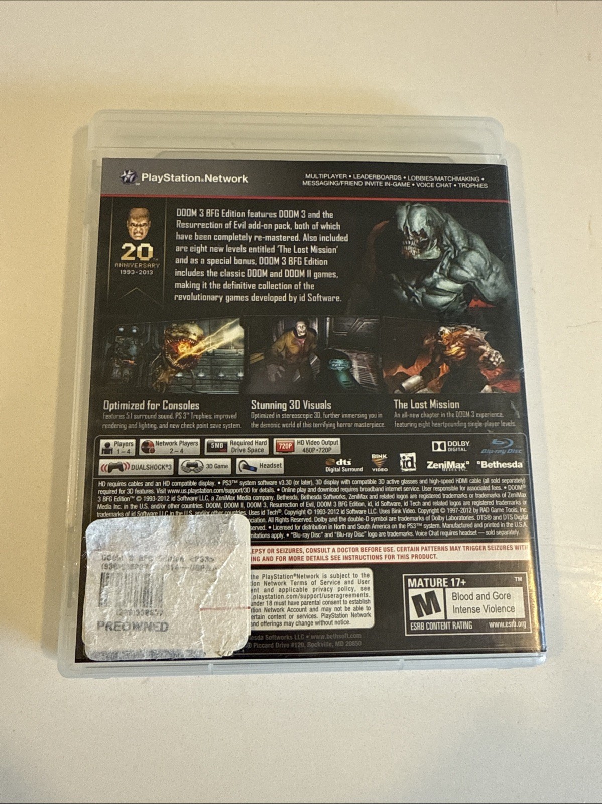 Doom 3 BFG Edition (Sony PlayStation 3 PS3, 2012) CIB with Manual Works Tested