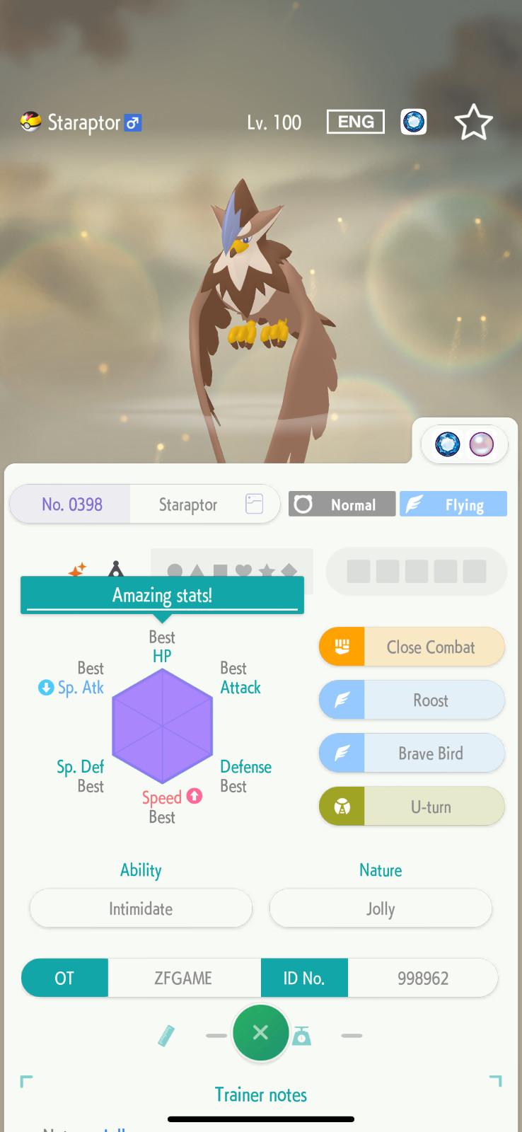 ✨6IV SHINY Staraptor + EVS🚀 POKEMON HOME✨Champions✨Online delivery⚡
