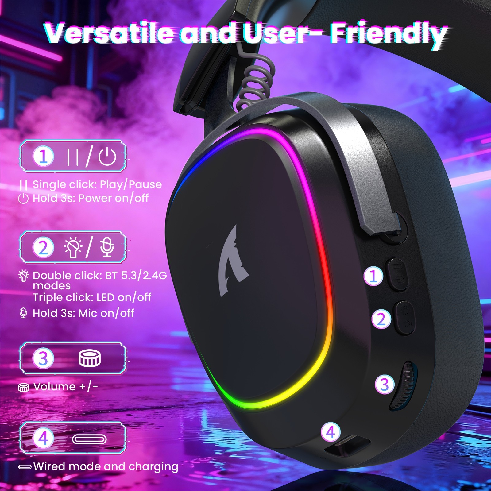 ATTACK SHARK G800 Wireless Gaming Headset Detachable Mics, Aluminum Alloy Frame