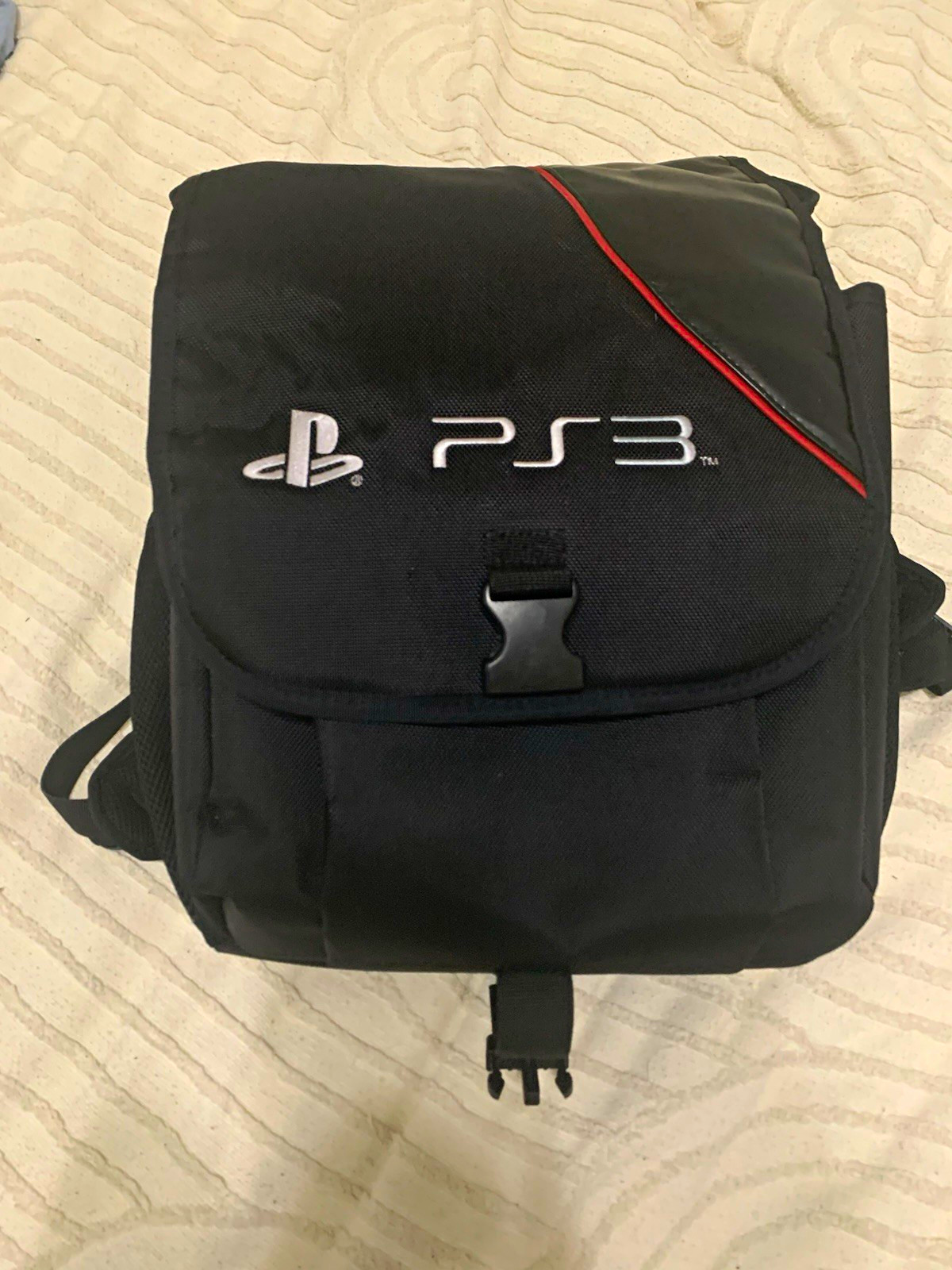 Sony PlayStation PS3 Backpack Padded Travel Carry Case Black/Red