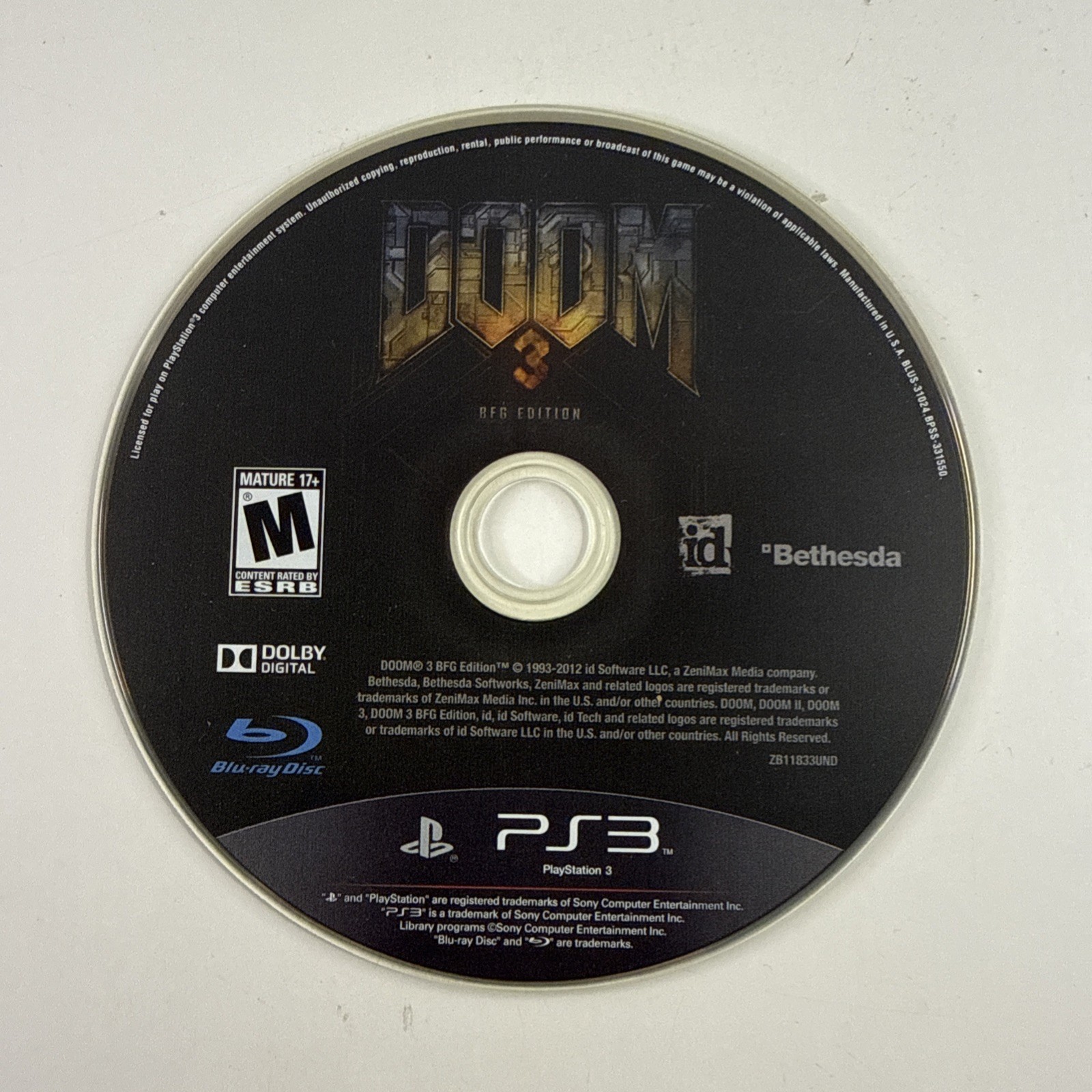 Doom 3 BFG Edition (Sony PlayStation 3, 2012) Video Game Loose Tested