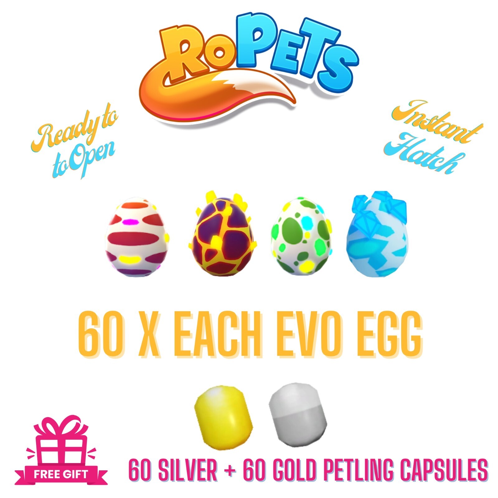 Ropets Evo Egg Deal – 60 Each Evo Egg – Red, Green, Blue, Mythic Evo ROMANIA